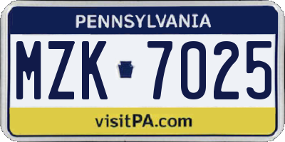 PA license plate MZK7025