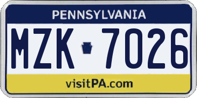 PA license plate MZK7026