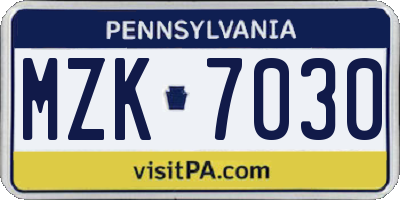 PA license plate MZK7030