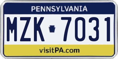 PA license plate MZK7031