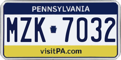 PA license plate MZK7032