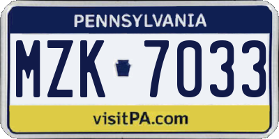 PA license plate MZK7033