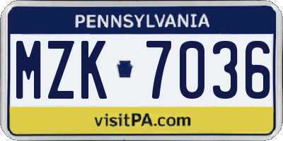 PA license plate MZK7036