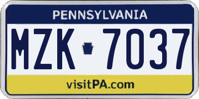 PA license plate MZK7037