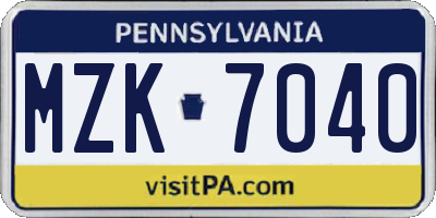 PA license plate MZK7040
