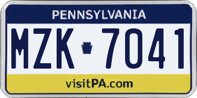 PA license plate MZK7041