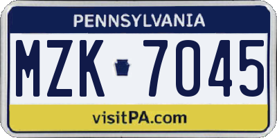 PA license plate MZK7045