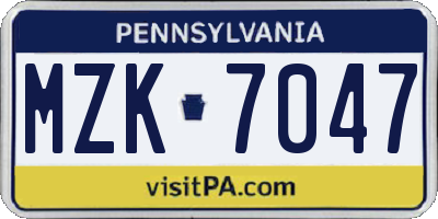 PA license plate MZK7047