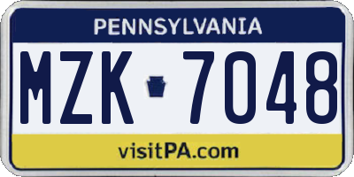 PA license plate MZK7048