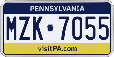 PA license plate MZK7055