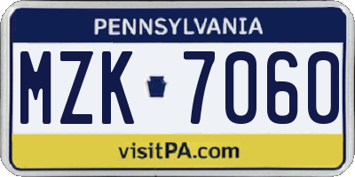 PA license plate MZK7060