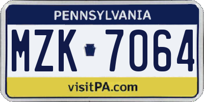 PA license plate MZK7064