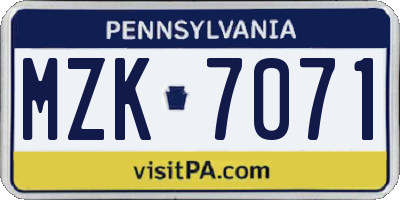 PA license plate MZK7071