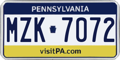 PA license plate MZK7072