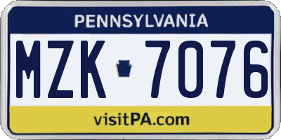 PA license plate MZK7076