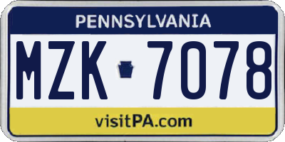 PA license plate MZK7078