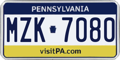 PA license plate MZK7080