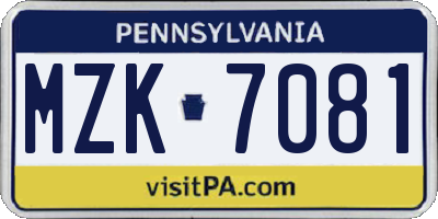 PA license plate MZK7081