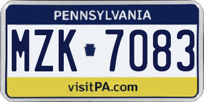 PA license plate MZK7083