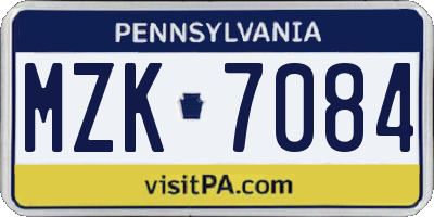 PA license plate MZK7084