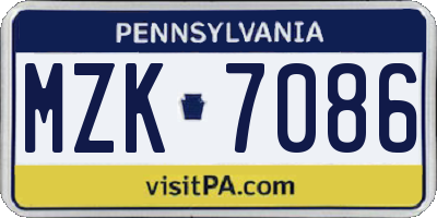 PA license plate MZK7086