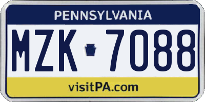 PA license plate MZK7088