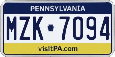 PA license plate MZK7094