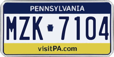 PA license plate MZK7104