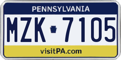 PA license plate MZK7105