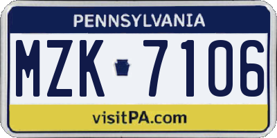PA license plate MZK7106