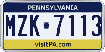 PA license plate MZK7113