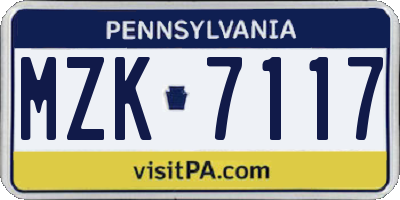 PA license plate MZK7117