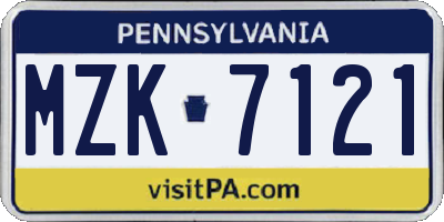 PA license plate MZK7121