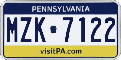 PA license plate MZK7122