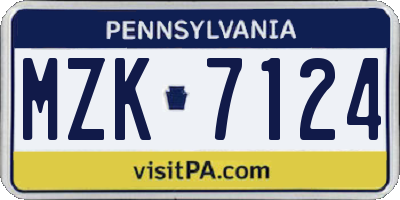 PA license plate MZK7124