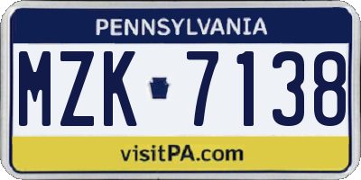 PA license plate MZK7138