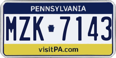 PA license plate MZK7143