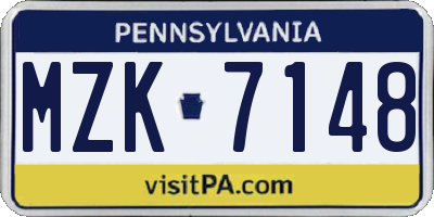 PA license plate MZK7148