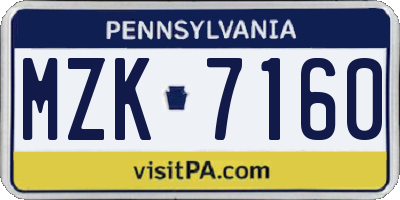 PA license plate MZK7160