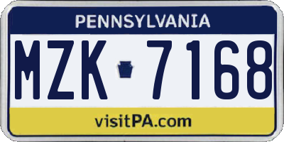 PA license plate MZK7168