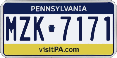 PA license plate MZK7171