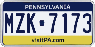 PA license plate MZK7173