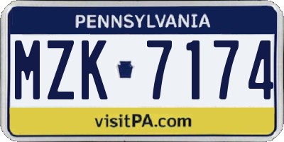 PA license plate MZK7174