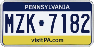 PA license plate MZK7182