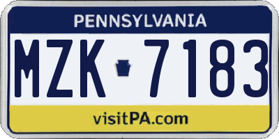 PA license plate MZK7183