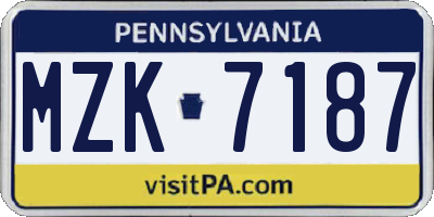 PA license plate MZK7187