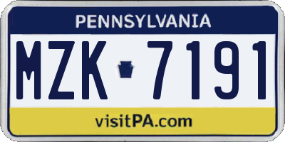 PA license plate MZK7191