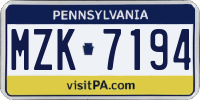 PA license plate MZK7194