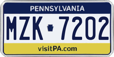 PA license plate MZK7202