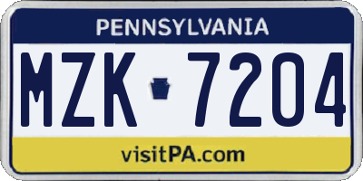 PA license plate MZK7204